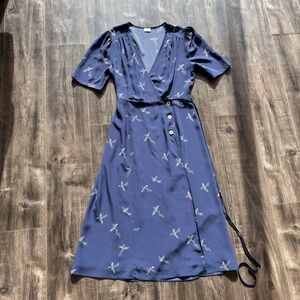 Wilfred Blue Wrap Dress with White Embroidery